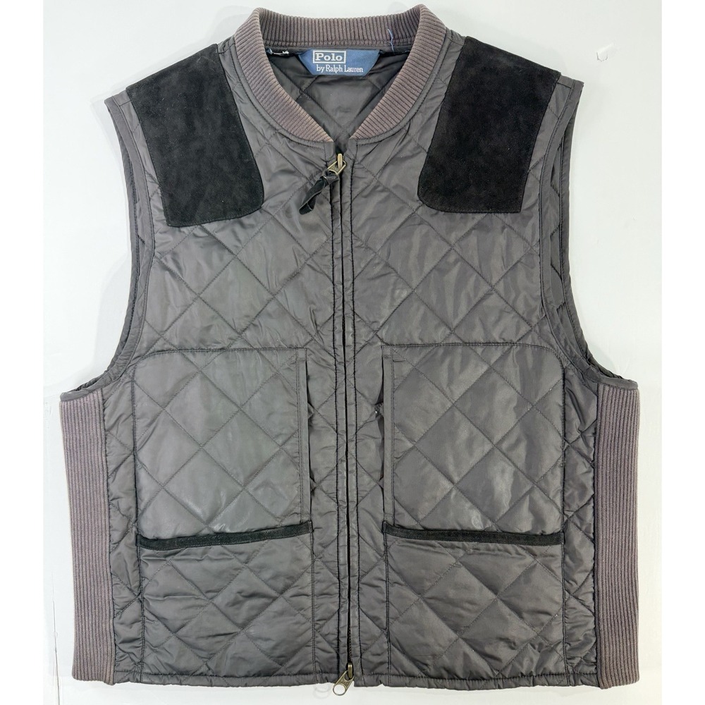 Polo Ralph Lauren Quilted Hunting Vest Mens M Brown Suede Shoulder Field
